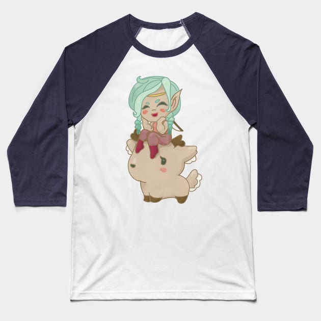 Forest Elf and Deer Familiar Baseball T-Shirt by FlutesLoot